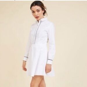 English Factory White Long Sleeve Dress w/ Black Trim French Girl - Large - NWT